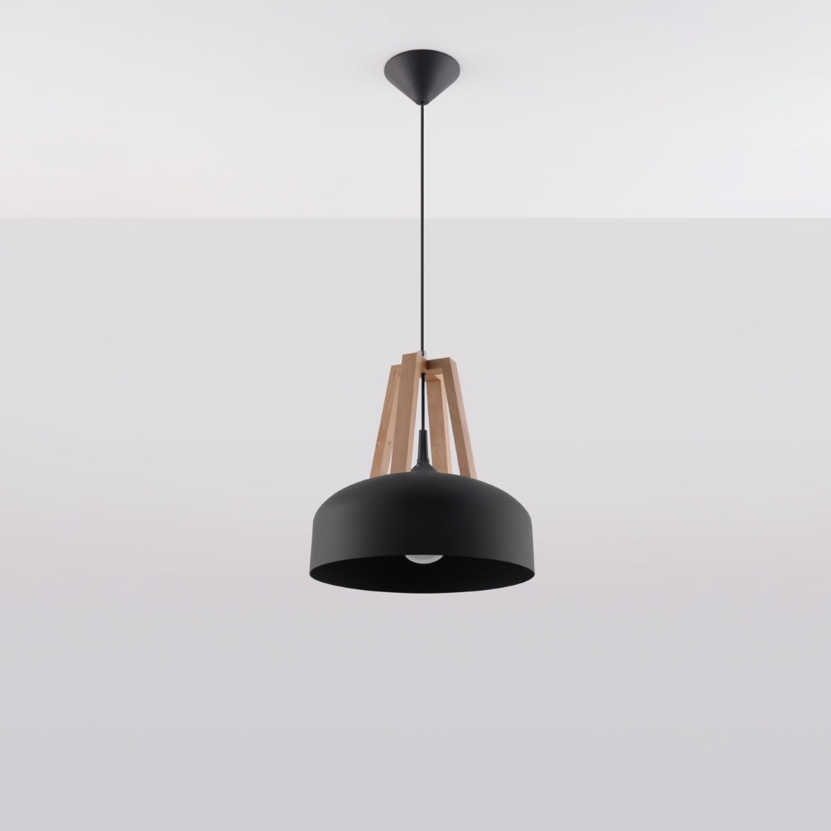 CASCO - Pendelleuchte, schwarz/Naturholz, 1-flammig E27