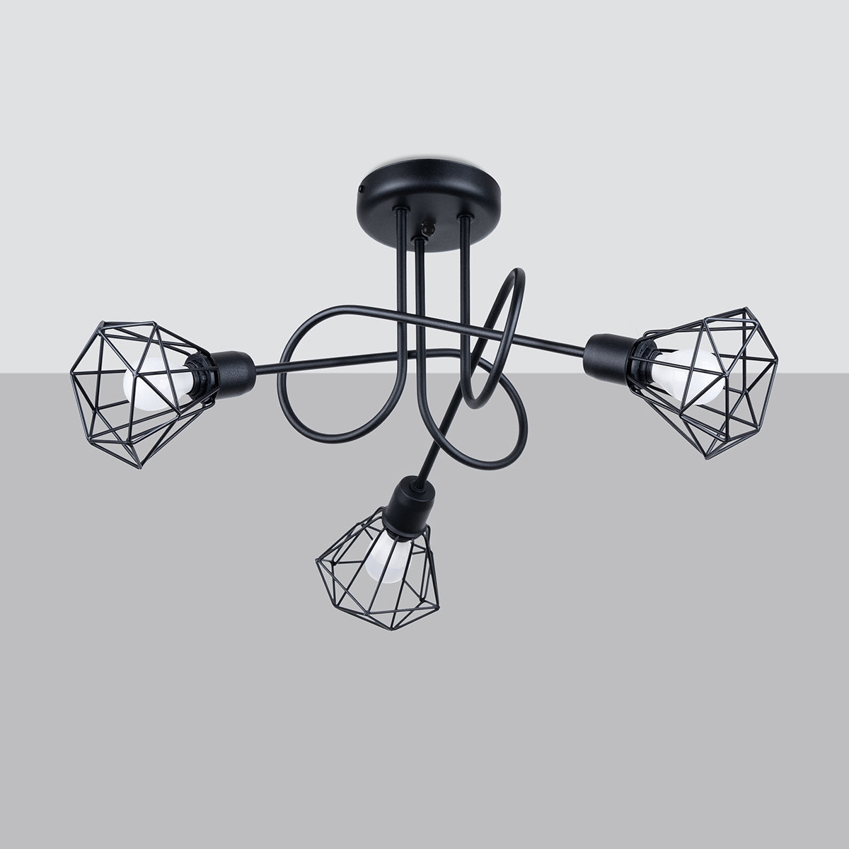 Aurela - Schwarzer 3-flammiger Kronleuchter im Loft-Design