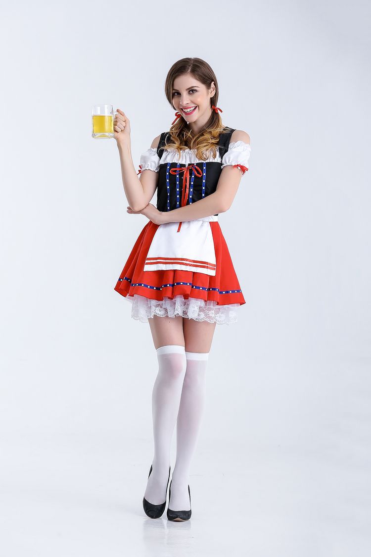Damen Oktoberfest Kostüm mit Schnürcorsage und Trompetenärmeln