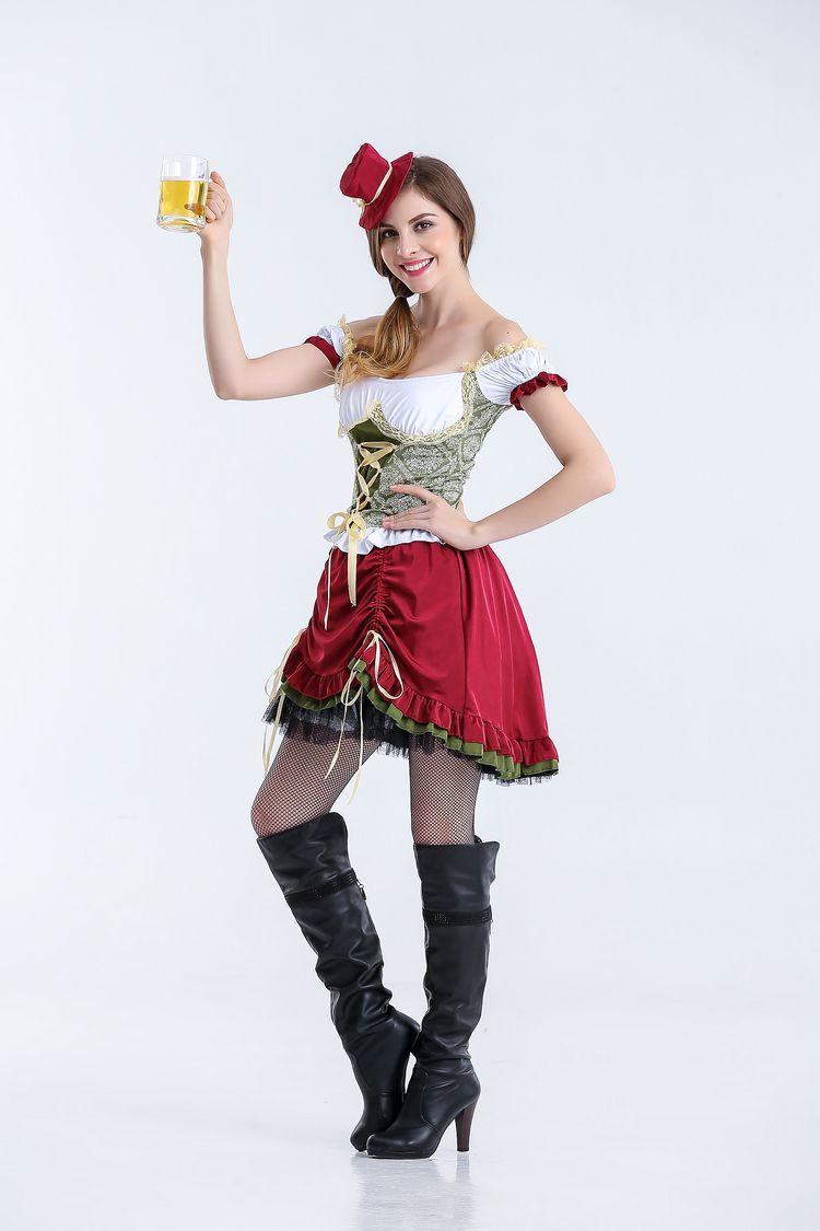 Damen Oktoberfest Kostüm mit Schnürcorsage und Trompetenärmeln