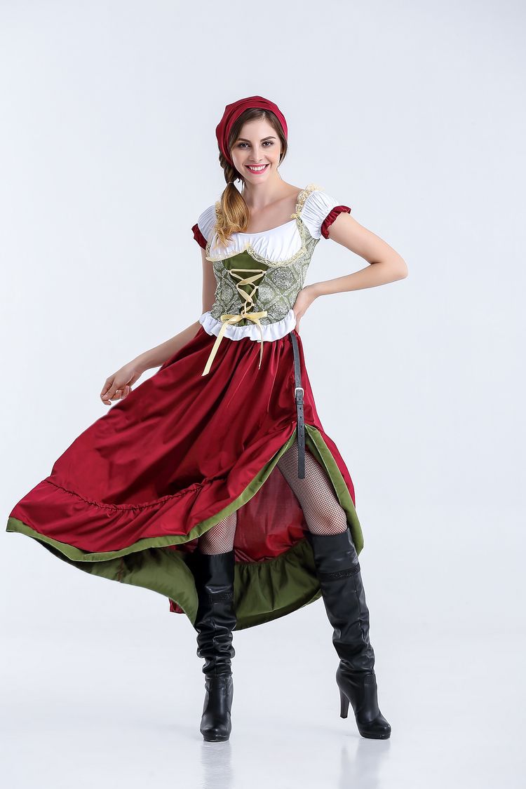 Damen Oktoberfest Kostüm mit Schnürcorsage und Trompetenärmeln