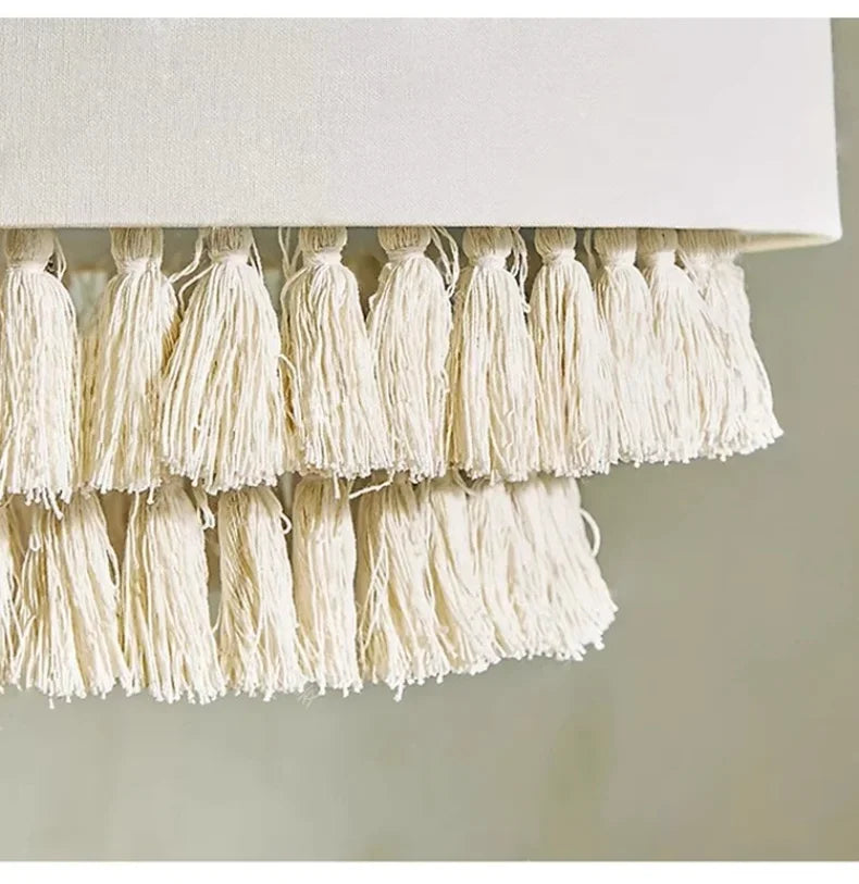 Boho - Wabi Sabi Stoff-Pendelleuchte mit Fransen