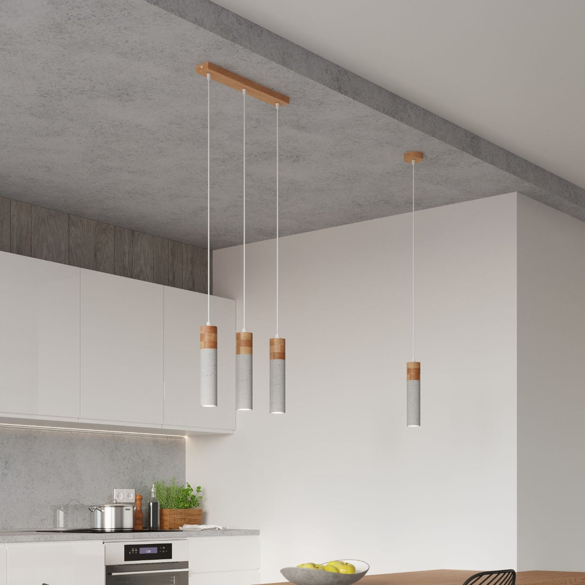 Lumio - Pendelleuchte, 2-flammig, grau/naturfarbenes Holz