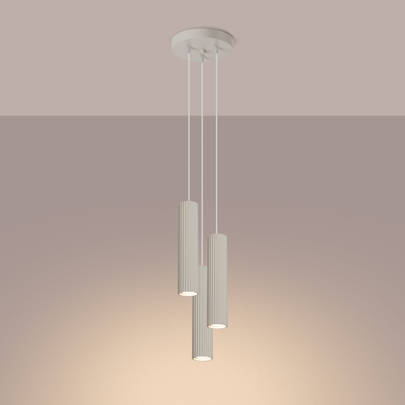 Tabora - Beige 3-flammige Pendelleuchte mit geriffelten