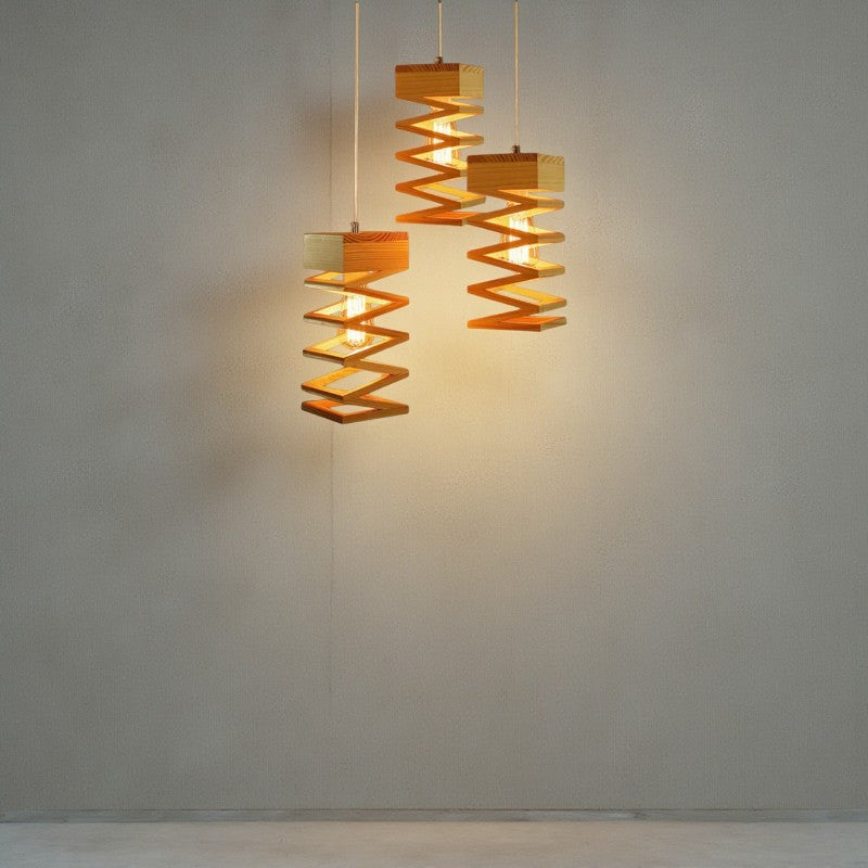Moderne geometrische Hängelampe mit Holzdesign
