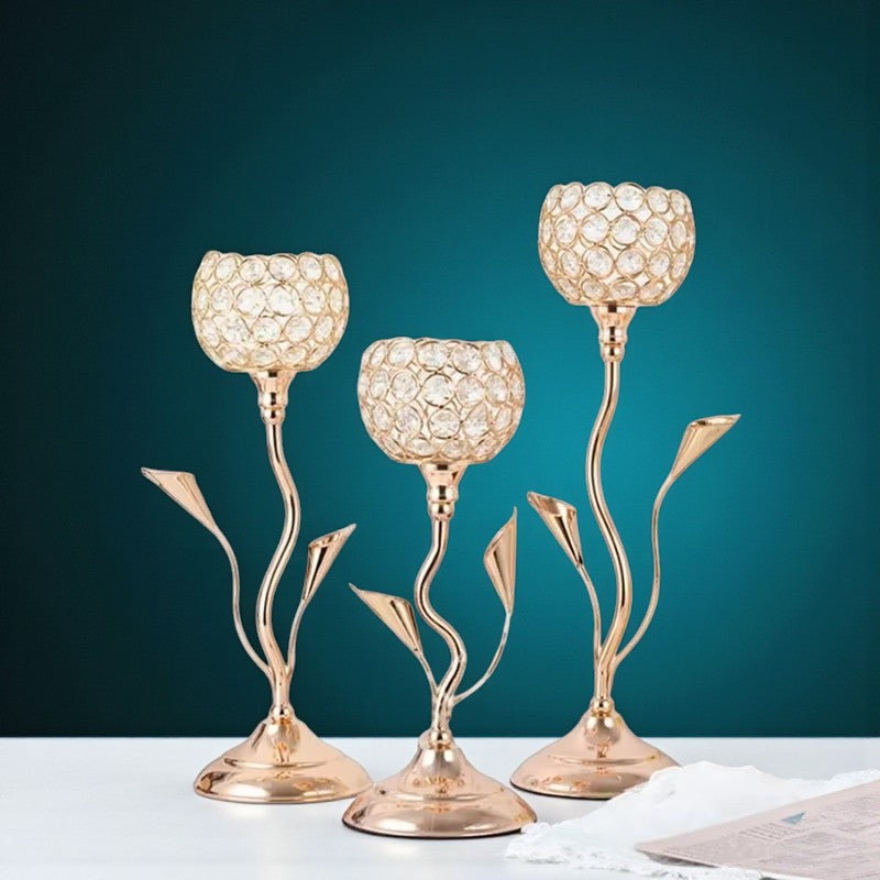 Kristall Blumen Kerzenhalter Set mit klassischem Metall Design