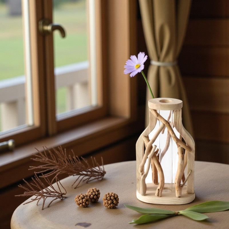 Holzvase mit natürlichem astinspiriertem Dekor für Zuhause