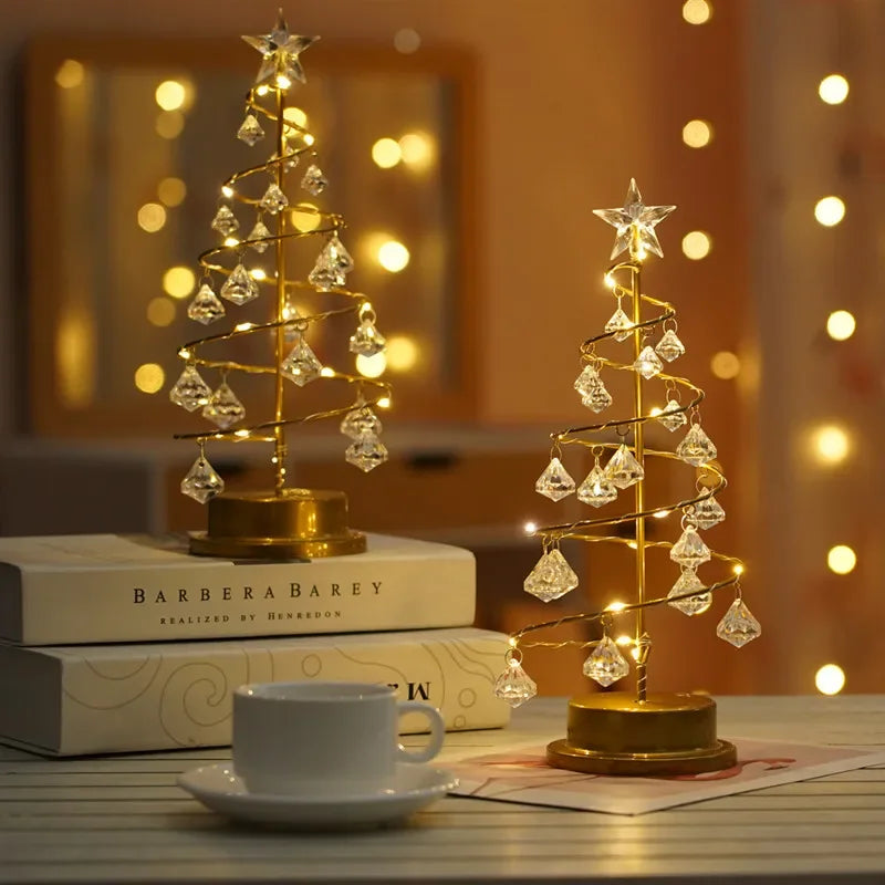 Quelix - LED-Weihnachtsbaum-Tischleuchte mit Kristallmotiv