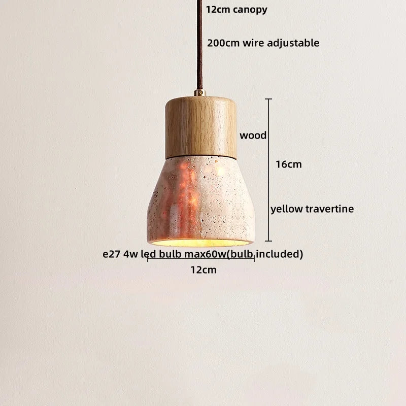 Wabi - Sabi Pendelleuchte aus Travertin und Holz