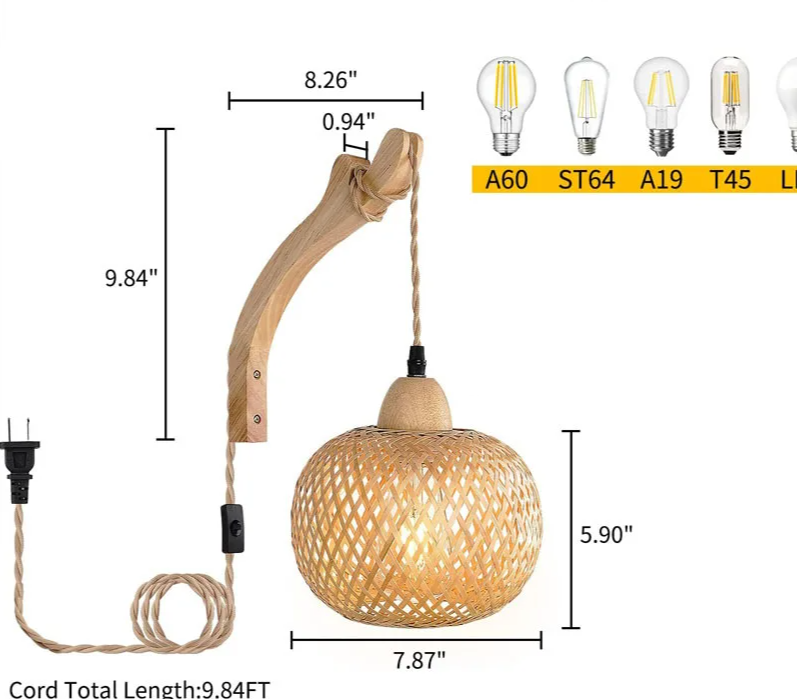 Handgeflochtene - Wandleuchte aus Bambus-Rattan