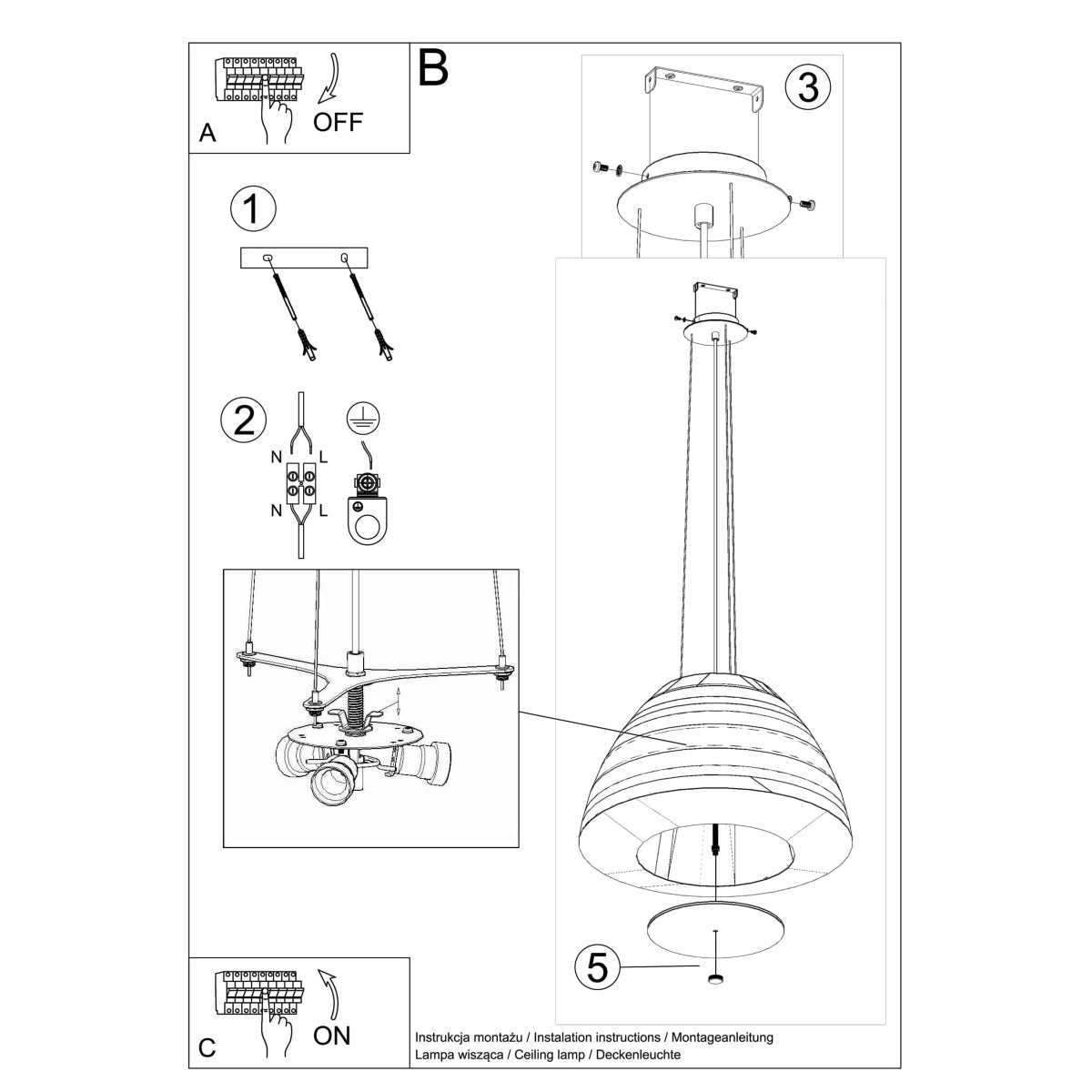 Polara - Kronleuchter weiß 60 cm mit handgefaltetem Schirm