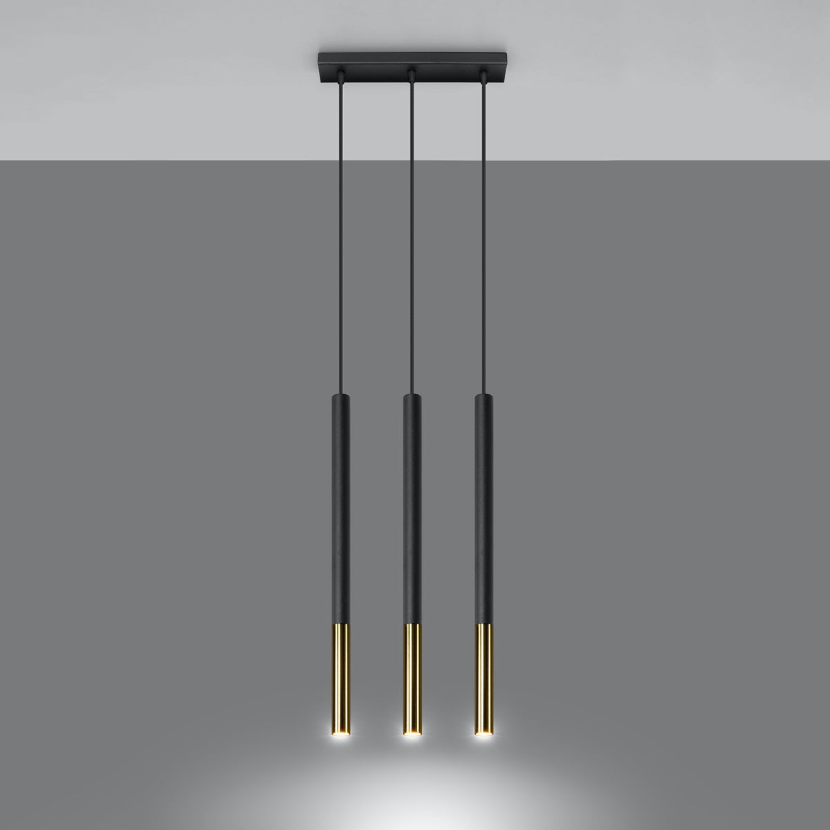 Stella - Dreiflammige Pendelleuchte, schwarz/gold, 90 cm,