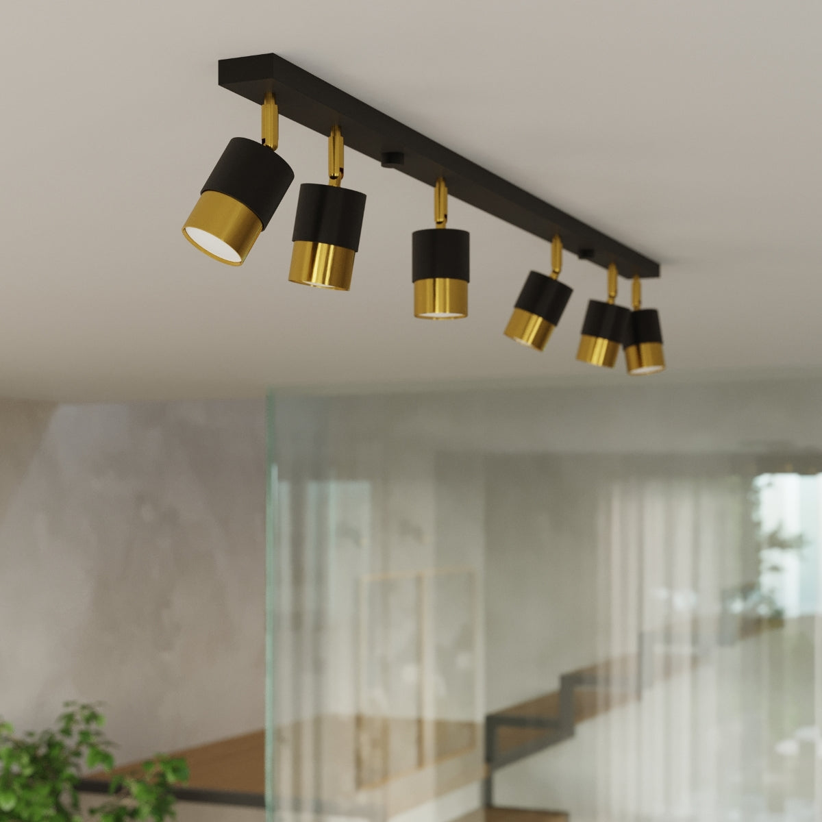 Schwarze/goldene - 4-flammige verstellbare Deckenleuchte