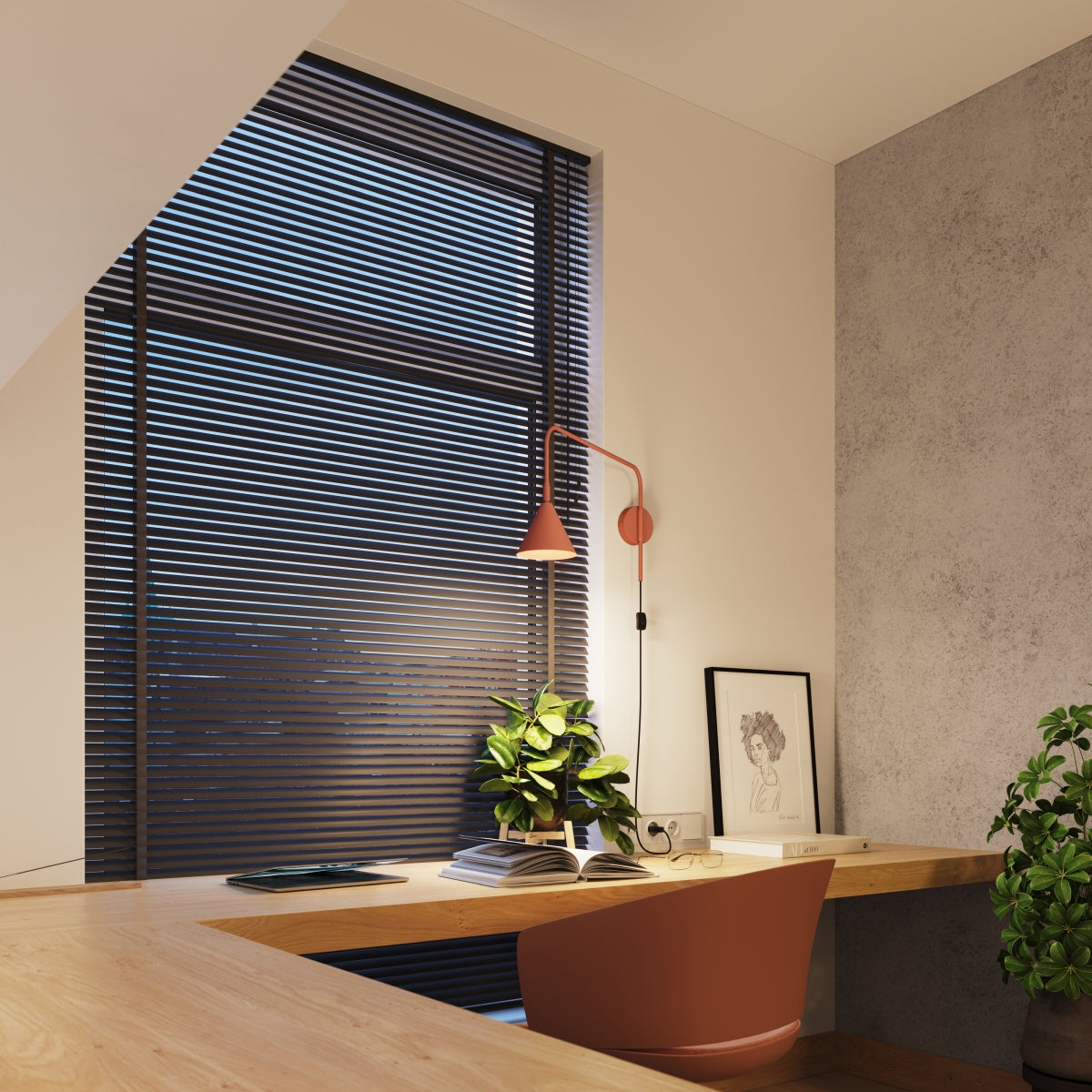 Glinto - Wandleuchte in Rotocker mit langem Stahlarm