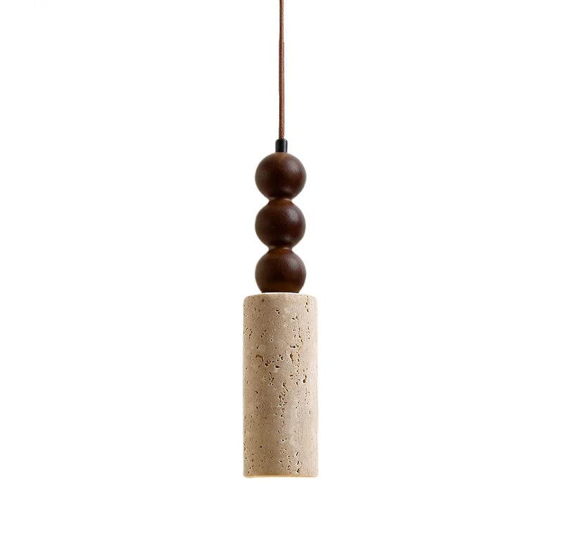 Wabi - Sabi Pendelleuchte aus Travertin und Holz