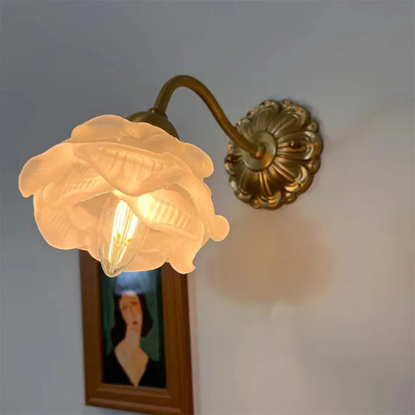 Wallix - Vintage-Wandleuchte aus Kupfer mit Glasblüte