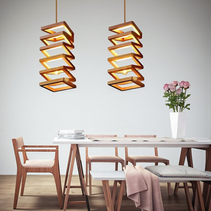 Moderne geometrische Hängelampe mit Holzdesign
