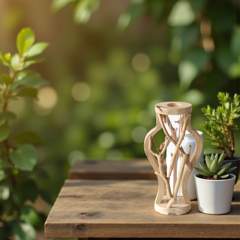 Holzvase mit natürlichem astinspiriertem Dekor für Zuhause