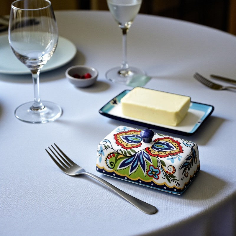 Handbemalte Butterdose mit passendem Deckel für Küche