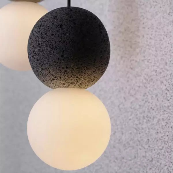 Geometrische - Pendelleuchte aus Sandstein und Glas