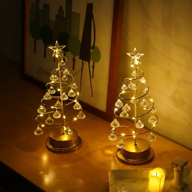 Quelix - LED-Weihnachtsbaum-Tischleuchte mit Kristallmotiv