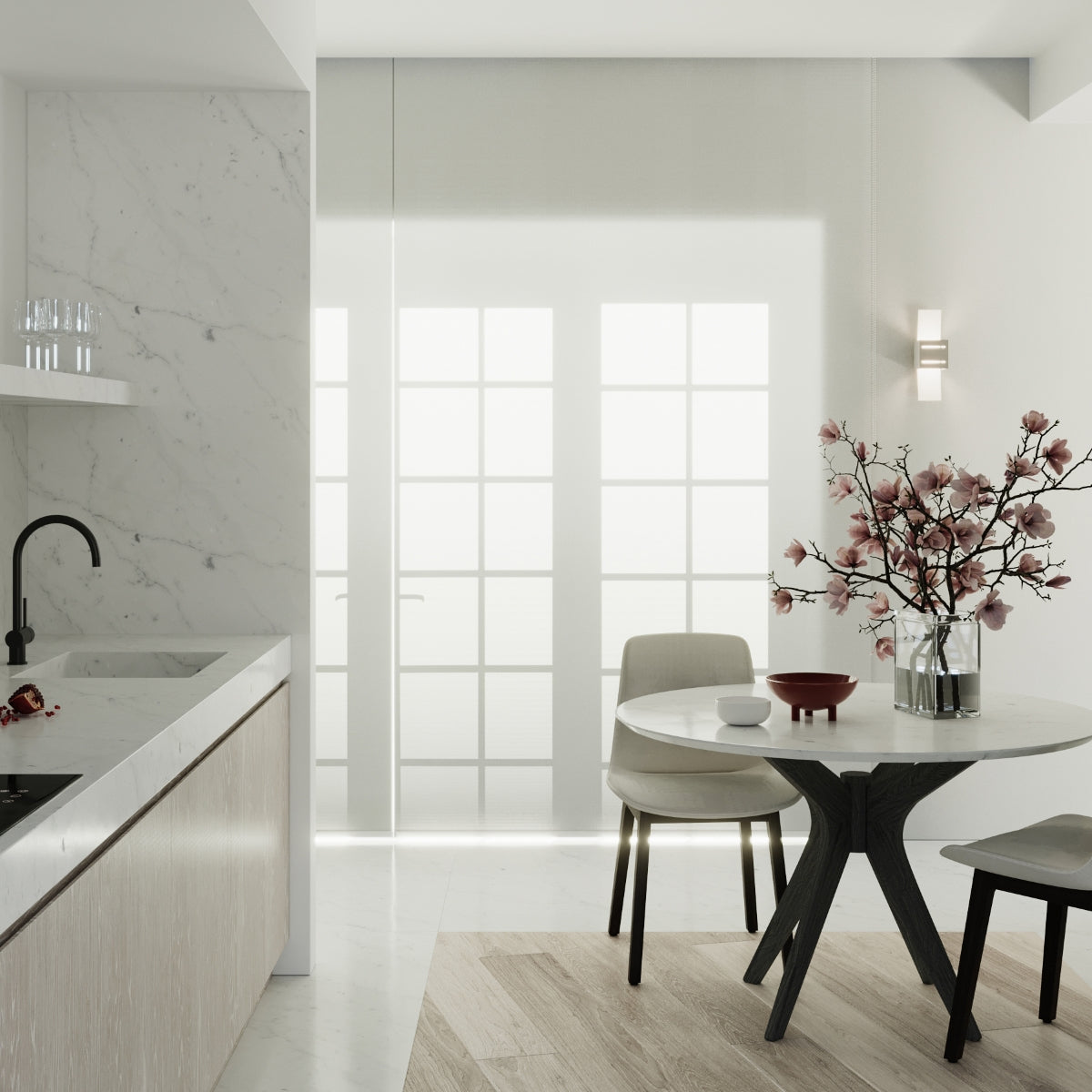 LORETO - Wandleuchte, graues Aluminium/mattiertes Glas