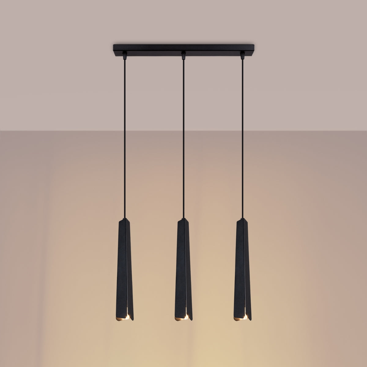 PRYSM - 3-flammige Pendelleuchte, Stahl schwarz, 45 x 5 x