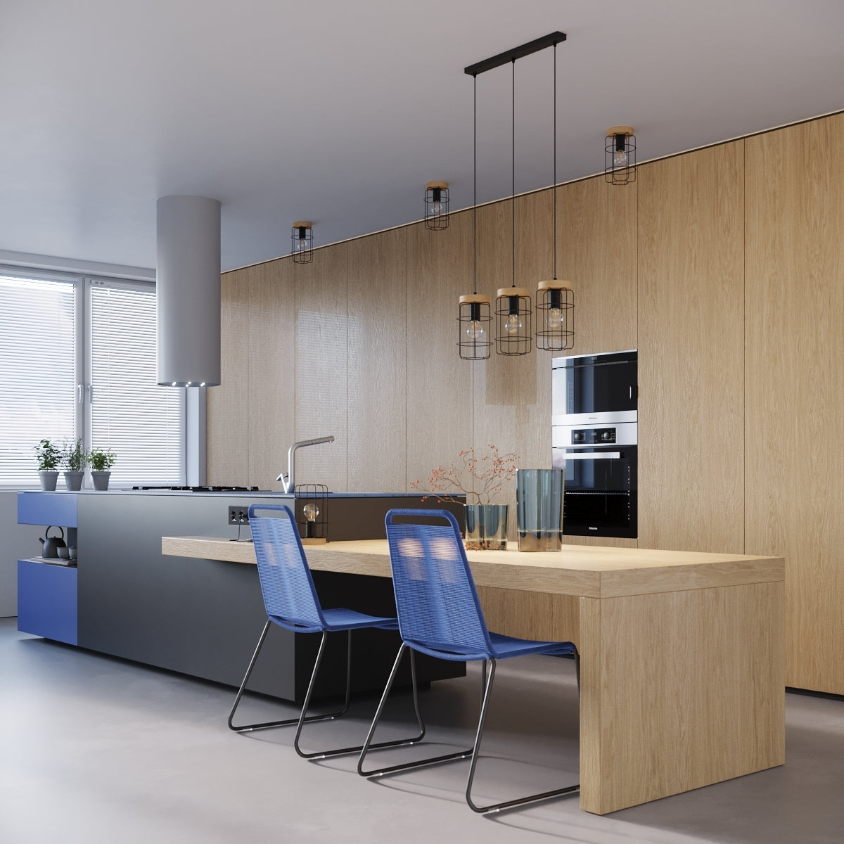 Nuova - Tischleuchte im Loft-Stil, schwarz/Holz mit