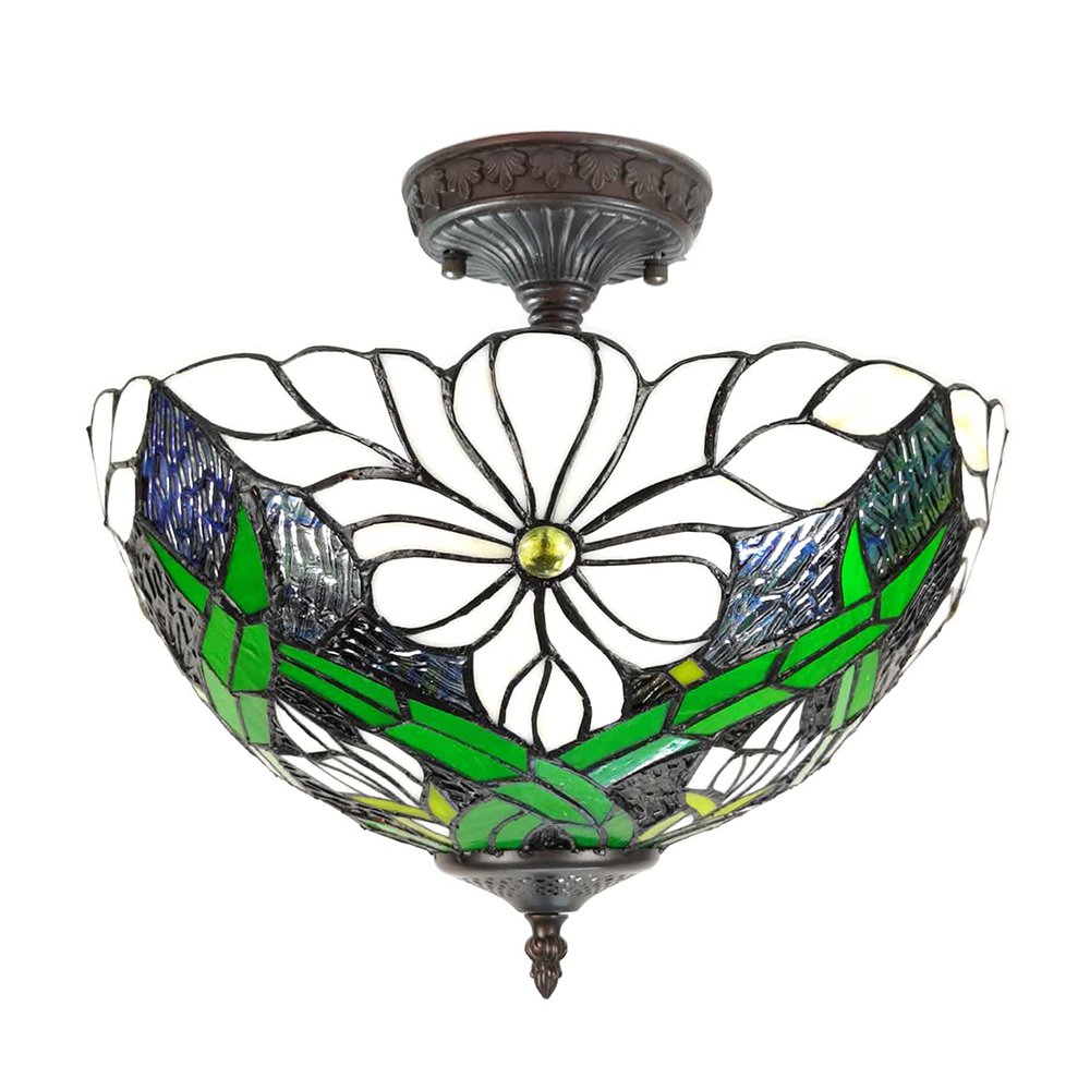 Lumi - Lampe - Tiffany-Deckenleuchte Ø 36 cm Grün/Weiß
