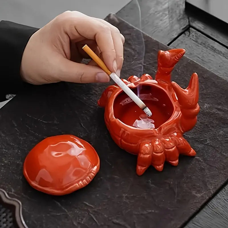 Aschenbecher - Krabbe aus Keramik mit Deckel &