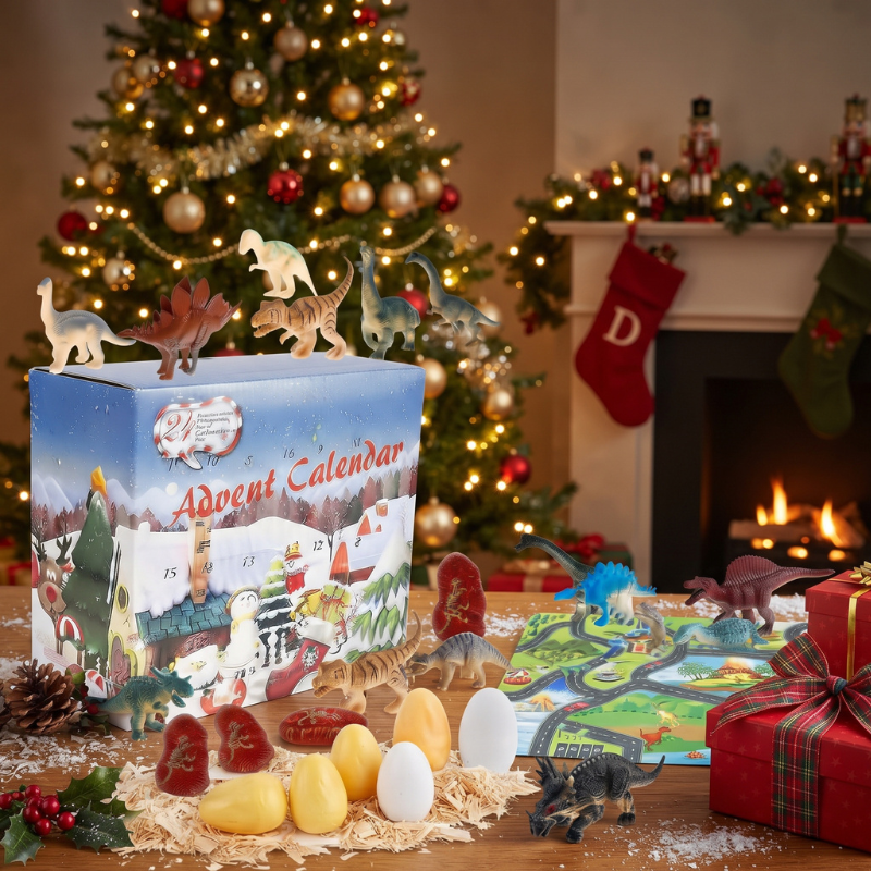 Rexingle - Dinosaurier-Adventskalender mit 24 Figuren und Spielmatte