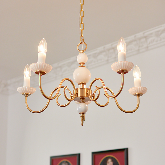 Creme - Glas Kronleuchter E14 3/5-flammig