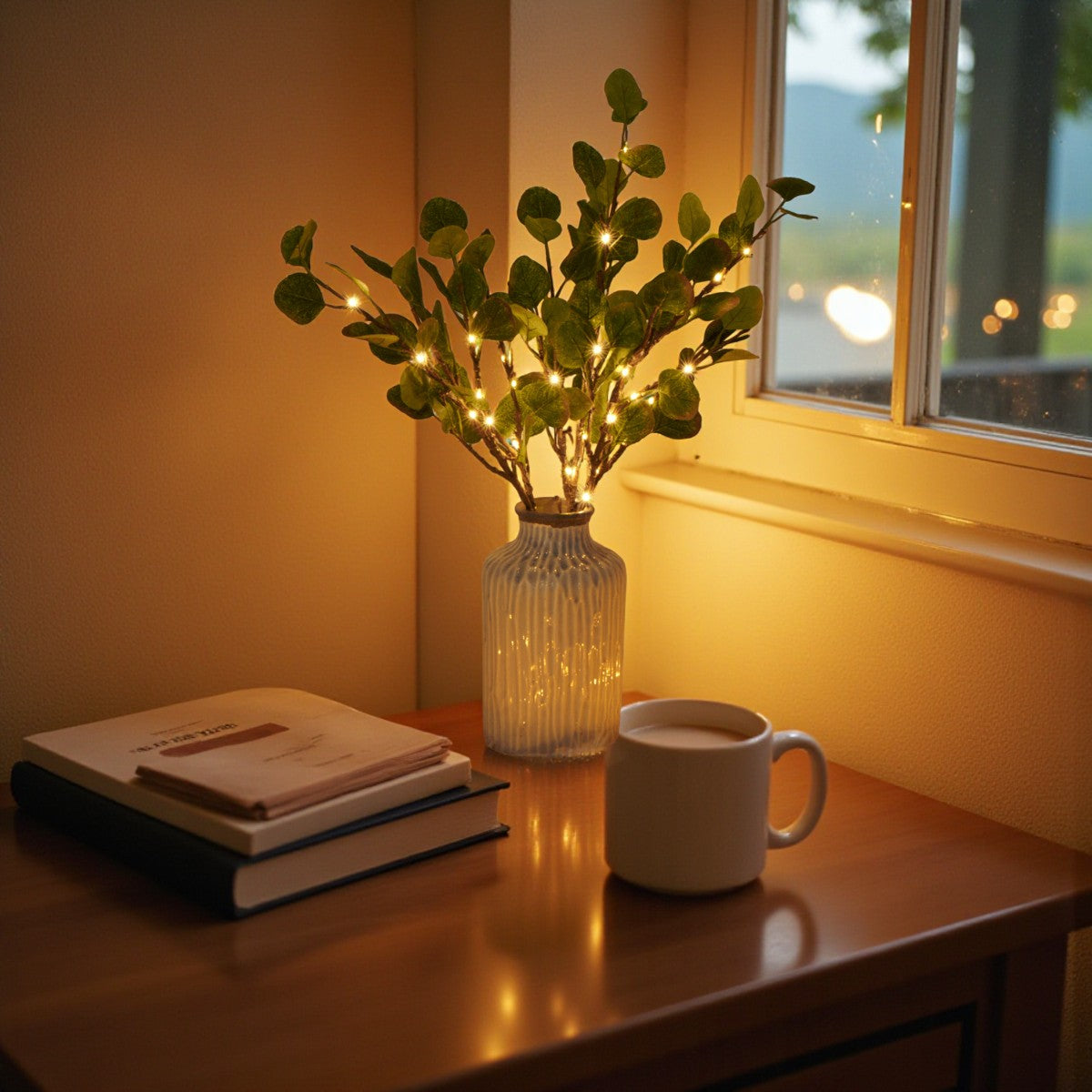 LED-Lampe mit Olivenzweig-Design und sanftem, warmem Licht