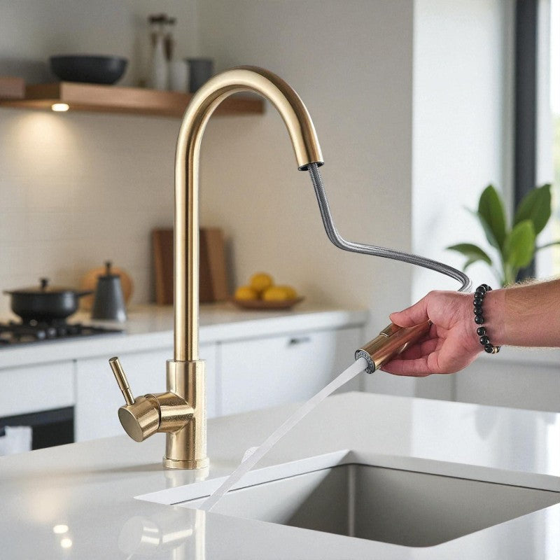 Drehbarer Wasserhahn mit verstellbarem Griff für vielseitige Nutzung in Küche und Bad