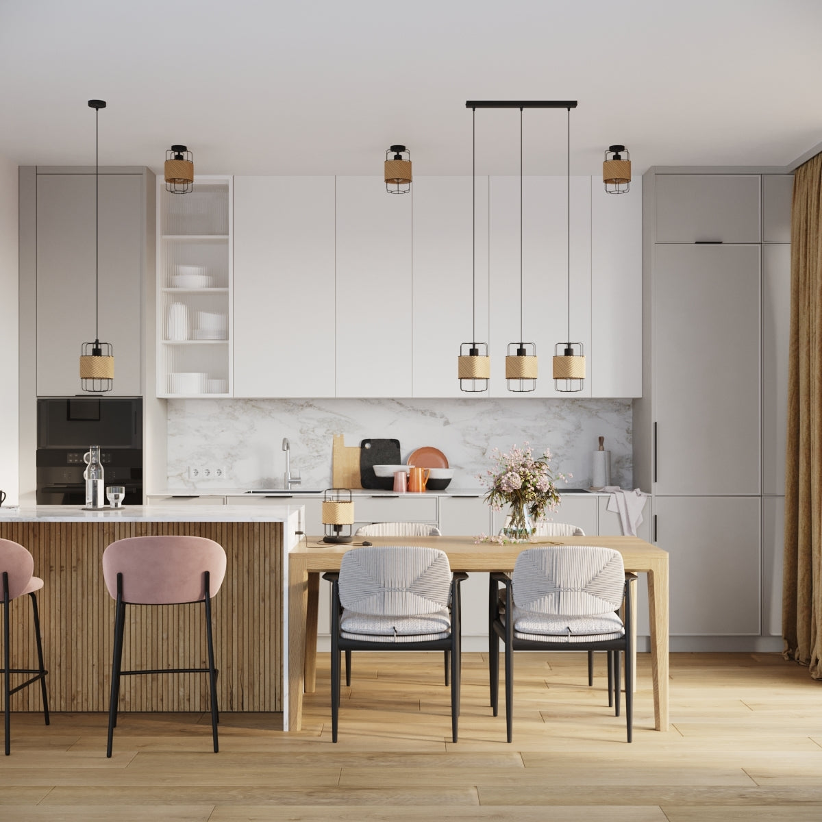 Studio - Schwarze Tischleuchte mit Holzgestell und Kabel
