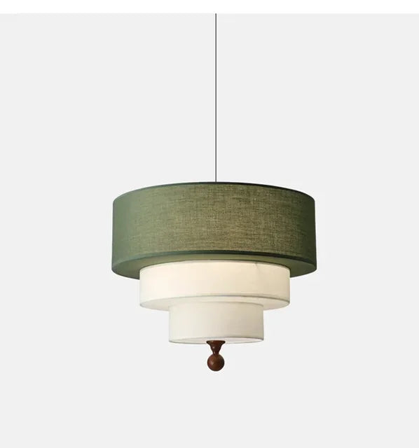 Polara - Boho-Hängeleuchte aus Stoff in Grün/Beige mit Holz-