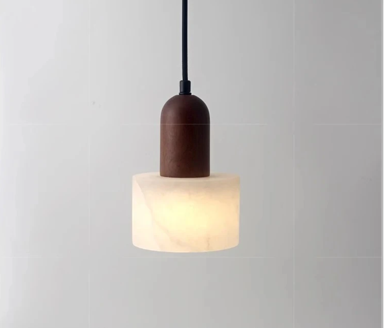 Marmor - Pendelleuchte E27 aus weißem Jade-Stein mit LED