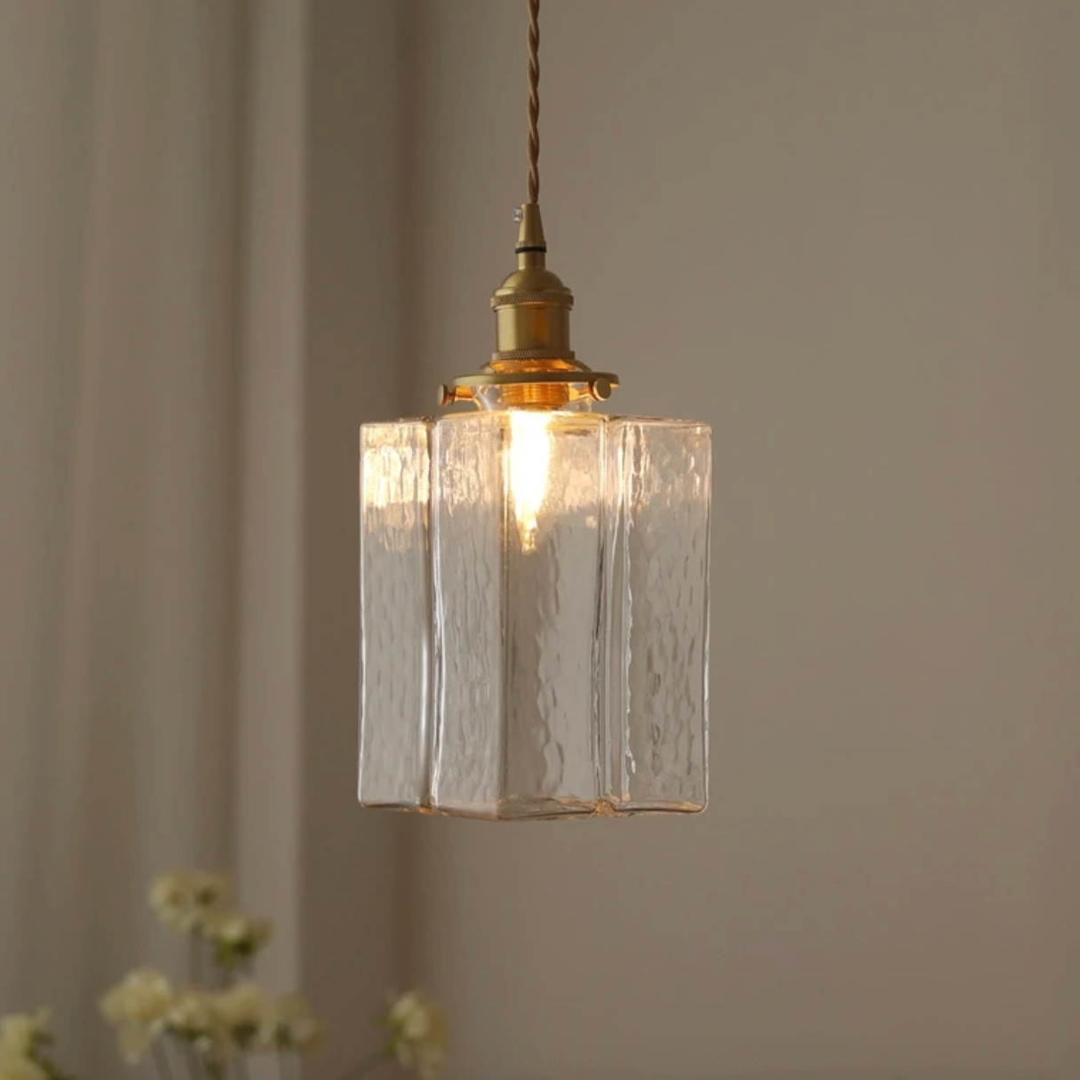 Fatima - Retro-Glaspendelleuchte mit Goldkabel