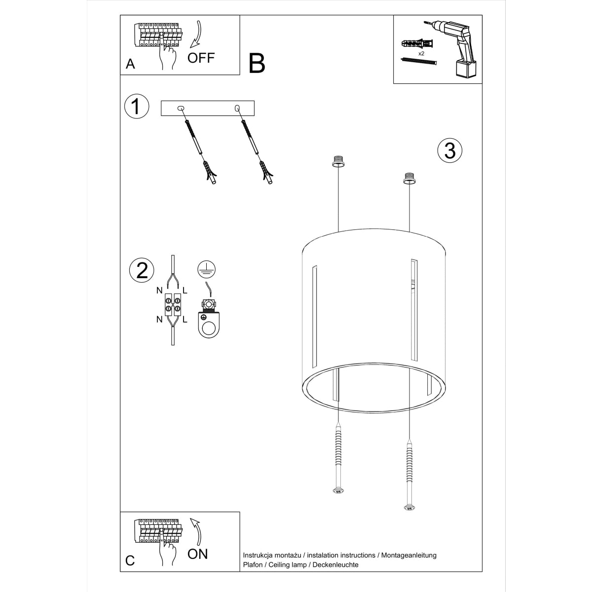 INEZ - Deckenleuchte, schwarz, 1-flammig, G9