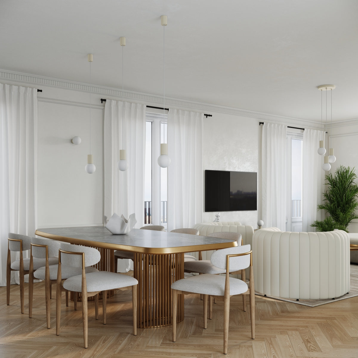 Zenita - Beige Pendelleuchte mit mattiertem Glasbirnen und