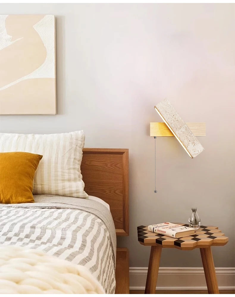 Travertin - Wandlampe dimmbar LED mit Zugschalter