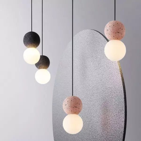 Geometrische - Pendelleuchte aus Sandstein und Glas