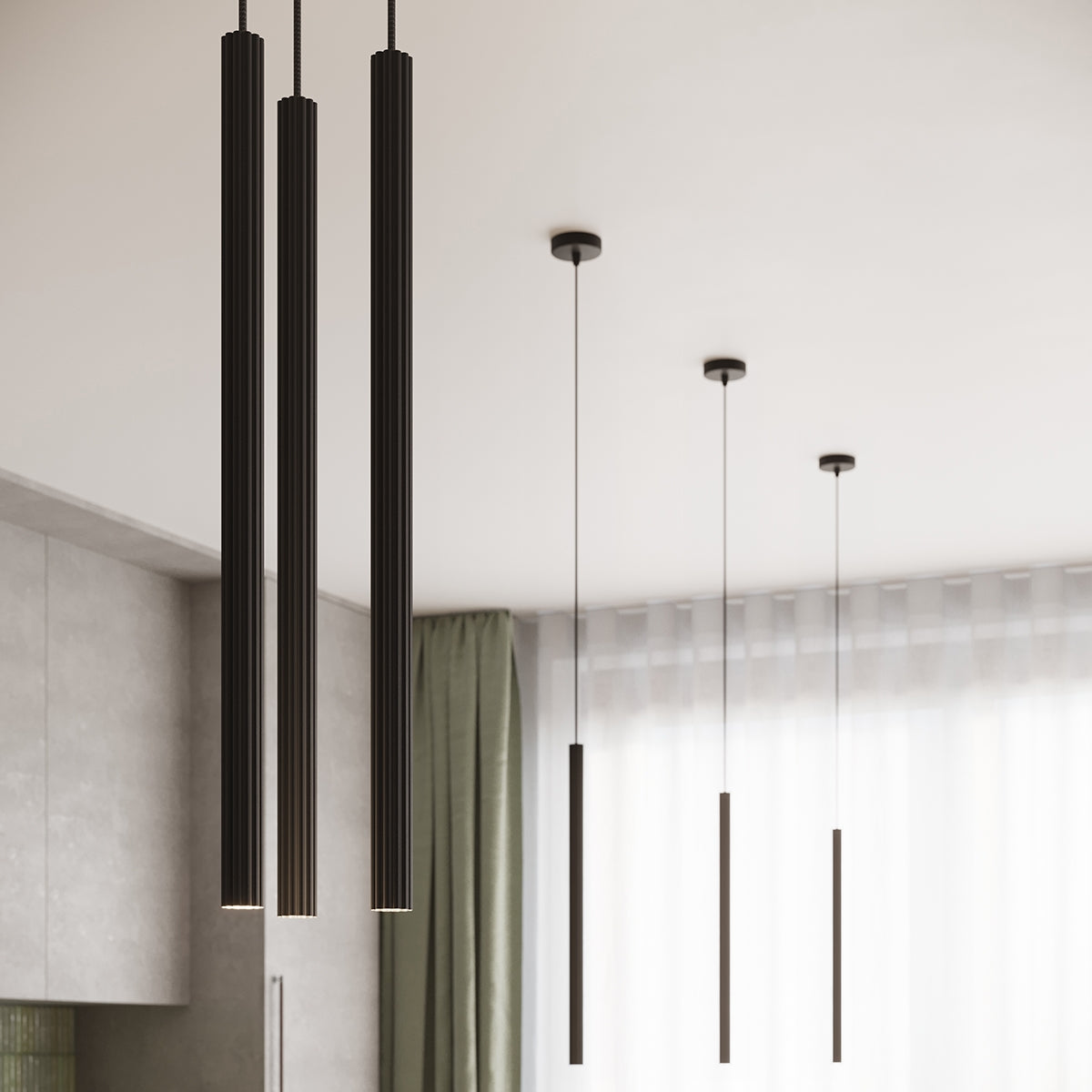 Celira - Schwarze Pendelleuchte mit geriffeltem,