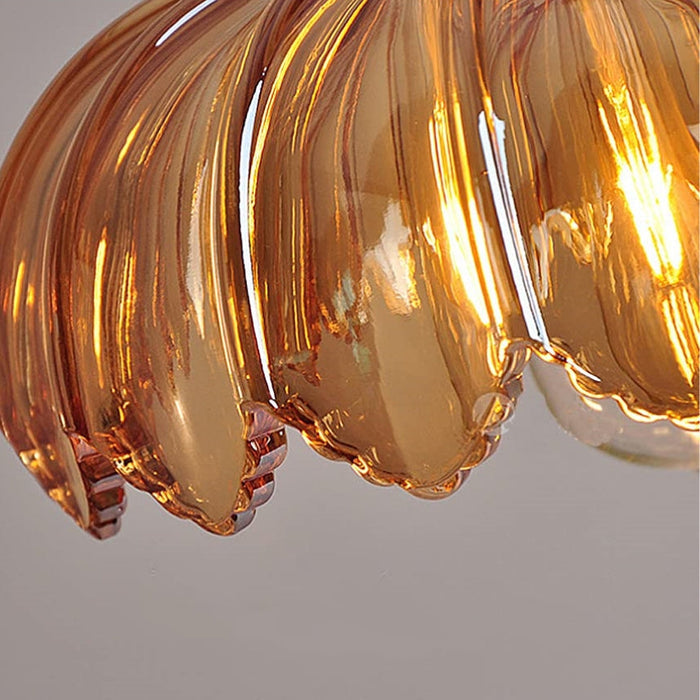 Aurela - Vintage-Pendelleuchte in Glasblume mit Blaseneffekt