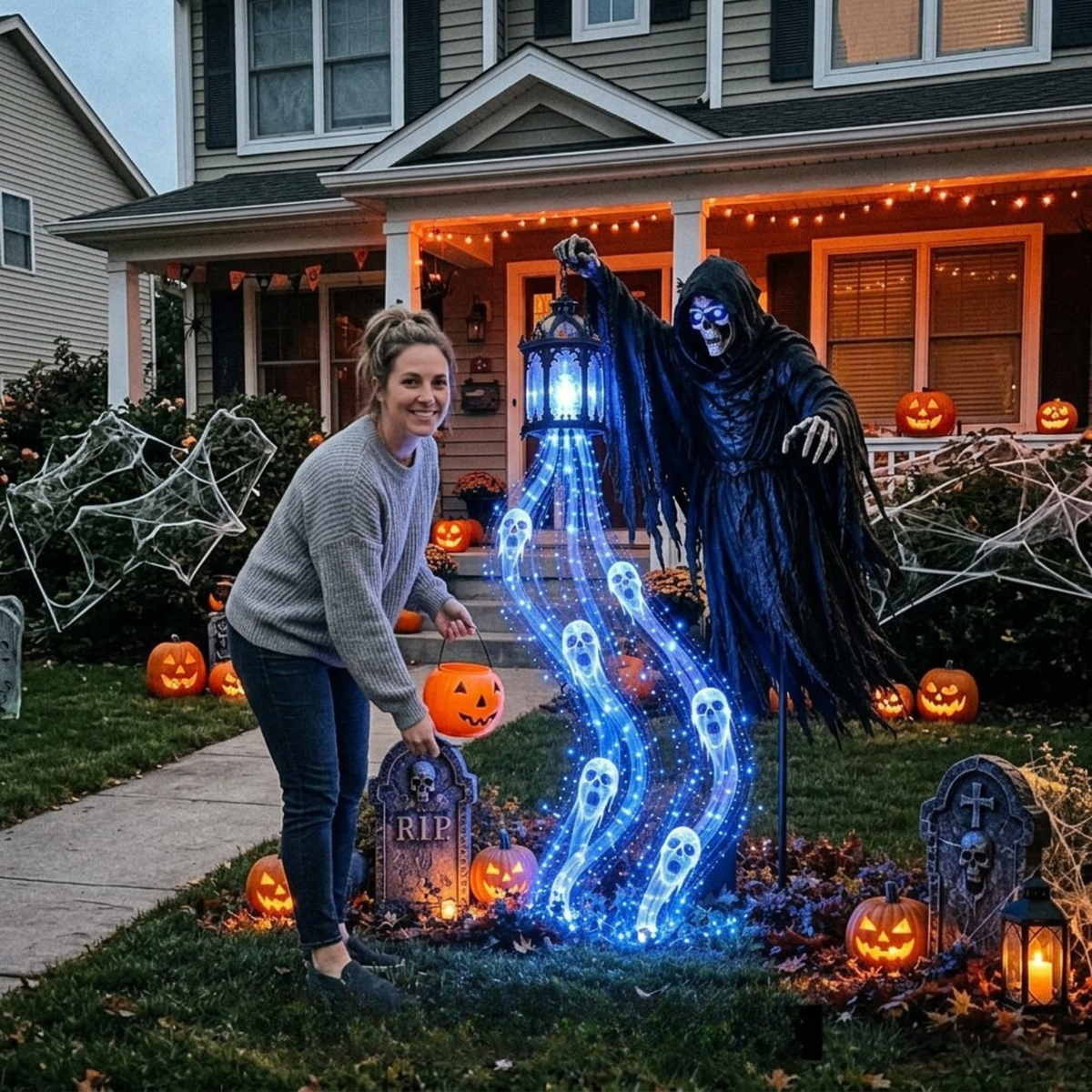 Reapshade - Halloween-Gartenlampe mit Sensenmann-Figur und LED-Licht