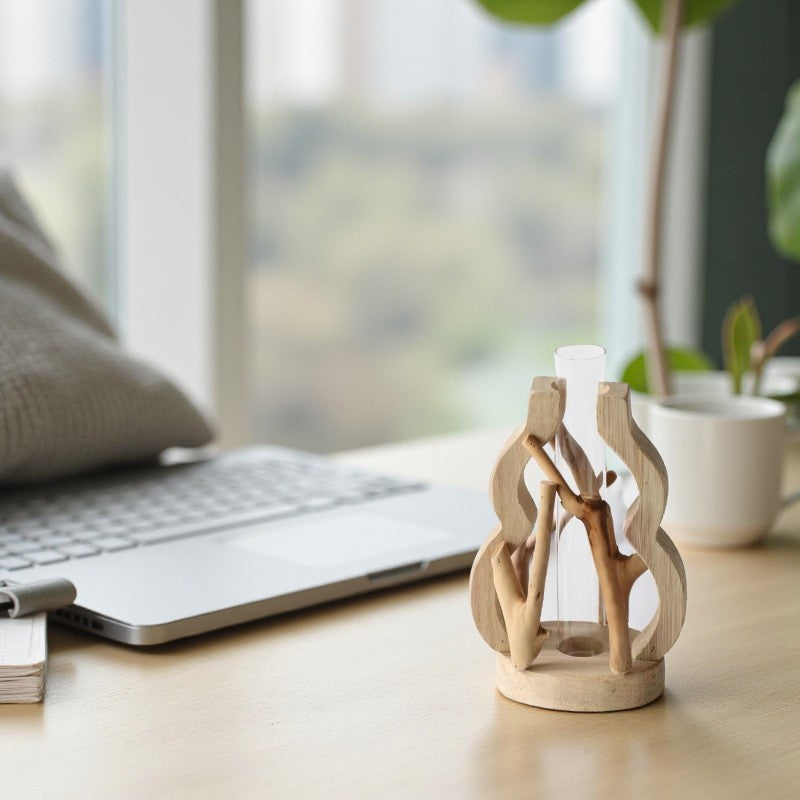 Holzvase mit natürlichem astinspiriertem Dekor für Zuhause