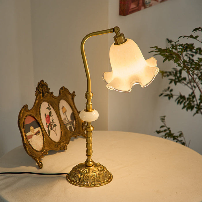 Quelix - Blumen Tischlampe Messing & Glas