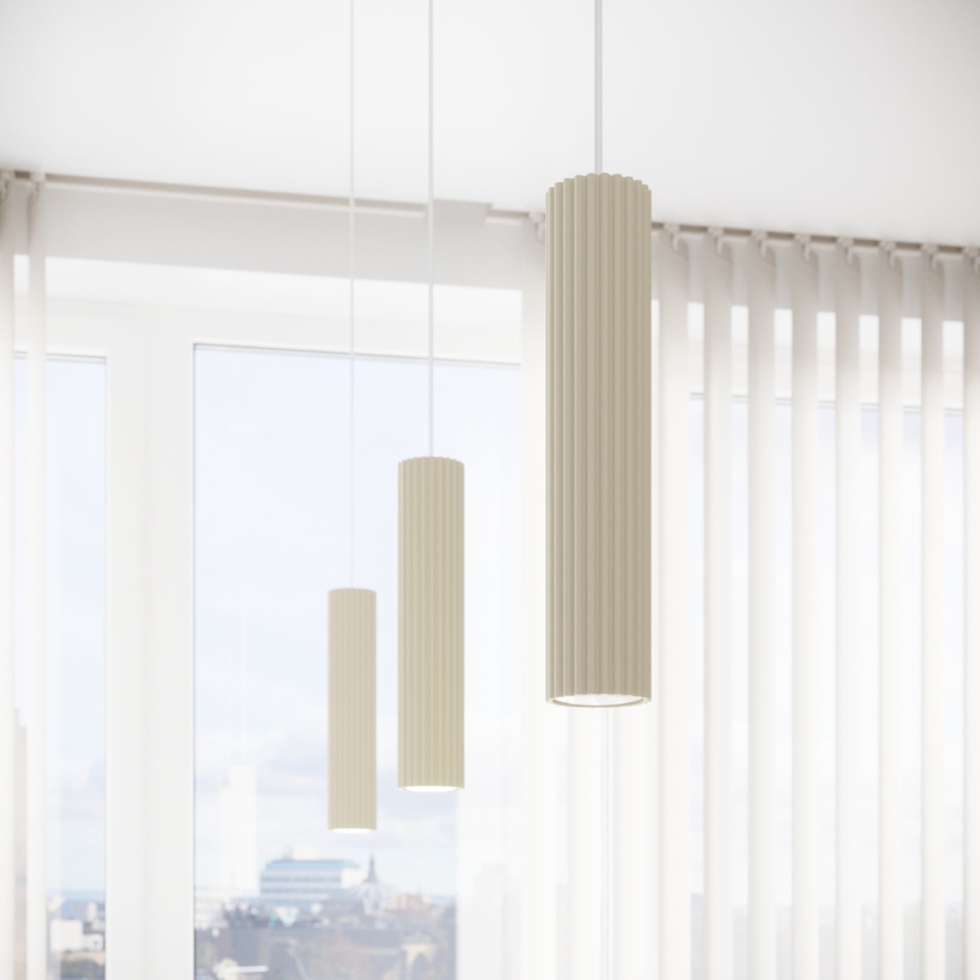 Zenita - Pendelleuchte, 2-flammig, beige, geripptes