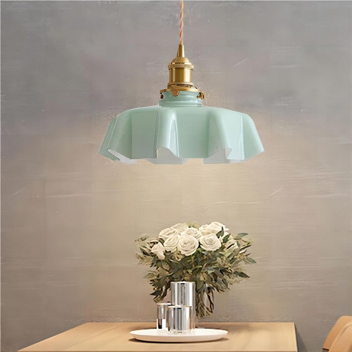 Aurela - Retro-Pendelleuchte in Blumenform aus Glas,
