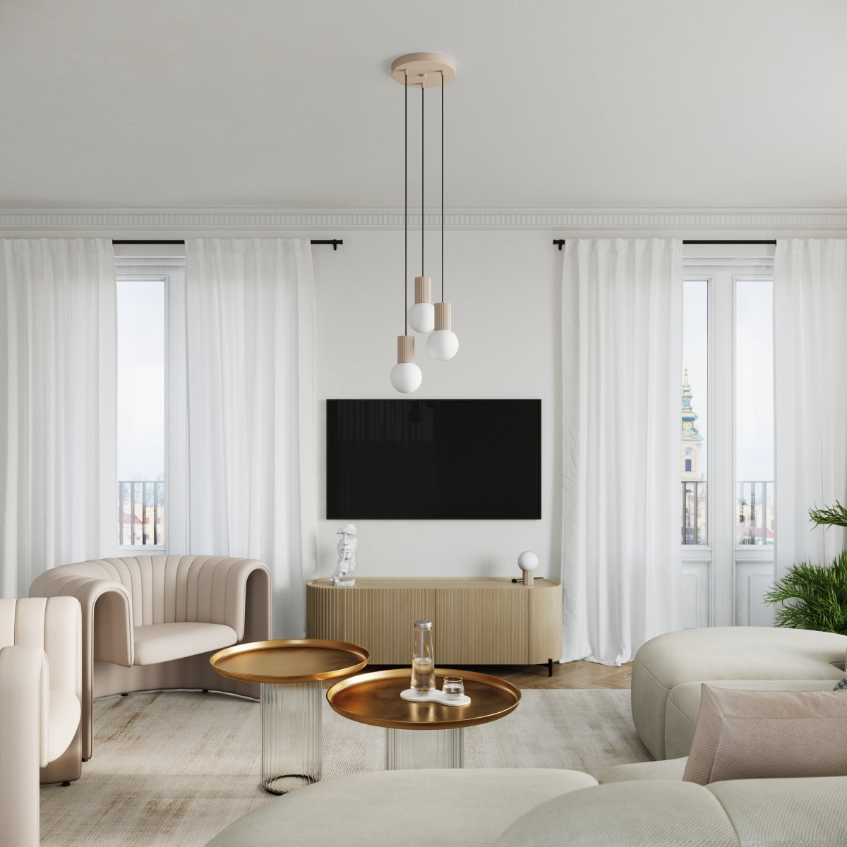 Lino - Tischleuchte in Taupe mit mattiertem Glaskugel